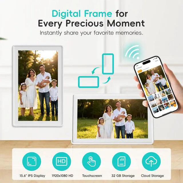 Alt view image 3 of 7 - 15.6" Digital Calendar, No Subscription Smart Family Planner, Interactive Touchscreen Electronic Wall Calendar, Photo Display, Meals, Chore Chart & Tasks, Wall & Desk Mountable (White)
