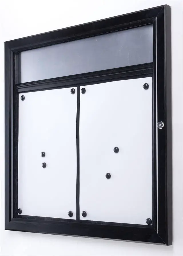 Alt view image 5 of 5 - Weather Resistant, Magnetic Surface, Bulletin Board with Swing-Open Locking Door, Wall Mounted, Matte Black Finish Aluminum Frame, for Indoor Or Outdoor Use