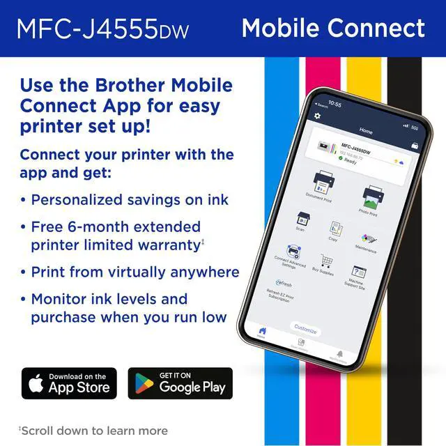 Alt view image 6 of 7 - INKvestment 4555 Wireless Color Inkjet All-in-One Printer with 2.7 Color Touchscreen and 2 Paper Trays | Includes Refresh Subscription Trial(1) (MFC-J4555DW)