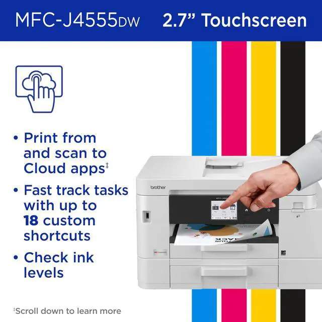 Alt view image 7 of 7 - INKvestment 4555 Wireless Color Inkjet All-in-One Printer with 2.7 Color Touchscreen and 2 Paper Trays | Includes Refresh Subscription Trial(1) (MFC-J4555DW)