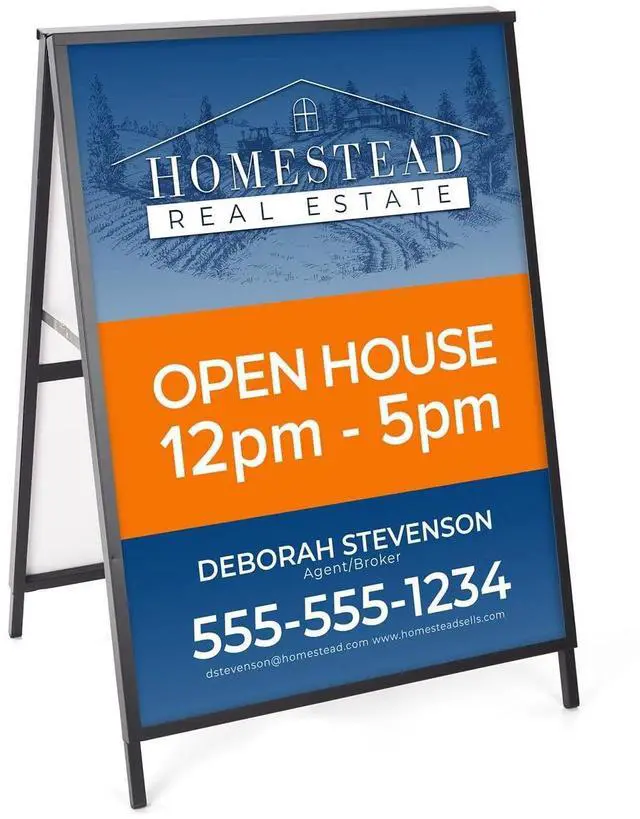 Main image of Black Finish Steel Sidewalk Sign Frame, 30-3/8 x 43 x 25-1/4-Inch, Double-Sided, A-Frame Style, for Outdoor Use
