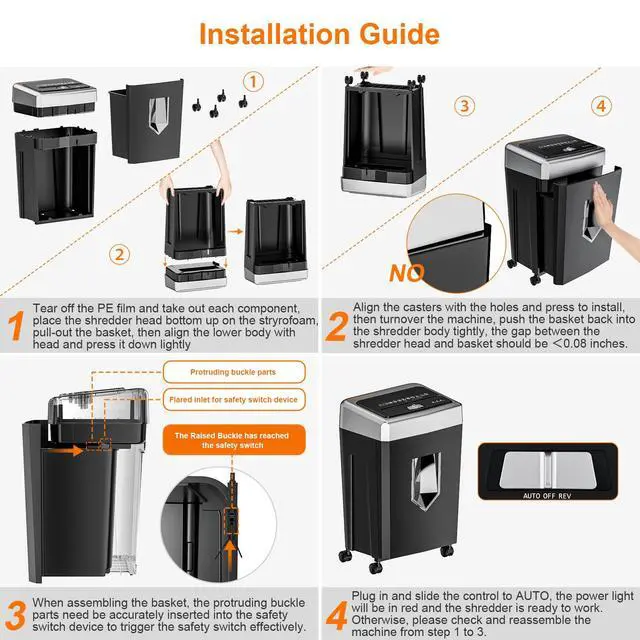 Alt view image 4 of 7 - 15-Sheet Cross-Cut 40-Min Heavy Duty Paper Shredder for Home Office | Anti-jam, 60dB Whisper-Quiet, P-4 High Security, Shredder for CDs, Staples, 5 Gal Pullout Bin, Easy-roll Casters C169-B