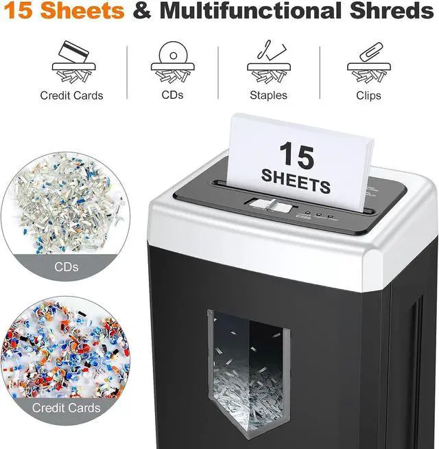 Alt view image 2 of 7 - 15-Sheet Cross-Cut 40-Min Heavy Duty Paper Shredder for Home Office | Anti-jam, 60dB Whisper-Quiet, P-4 High Security, Shredder for CDs, Staples, 5 Gal Pullout Bin, Easy-roll Casters C169-B