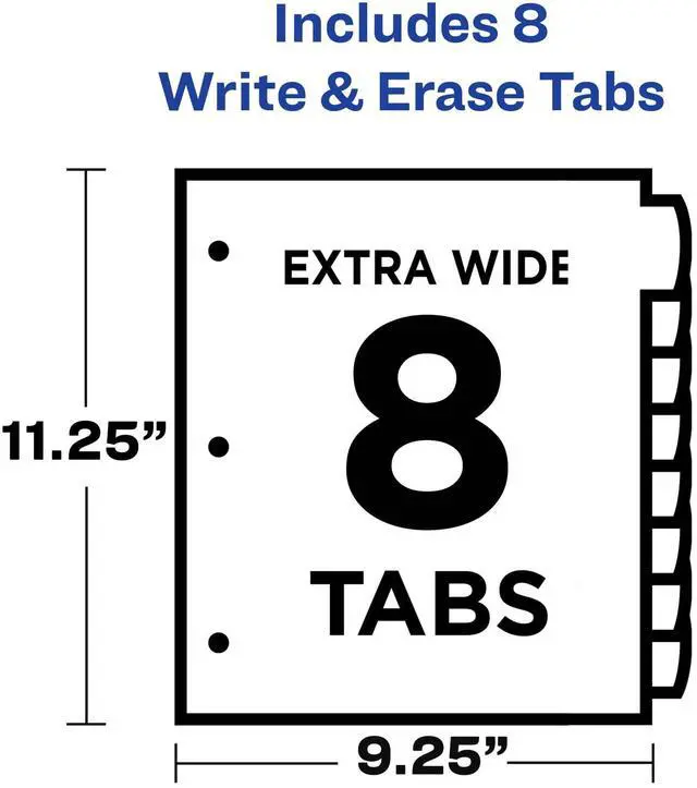 Alt view image 3 of 7 - Write & Erase Pocket Plastic Dividers for 3 Ring Binders, 8-Tab Sets, Multicolor, Tabs Viewable Beyond Sheet Protectors, 24 Sets (16177)