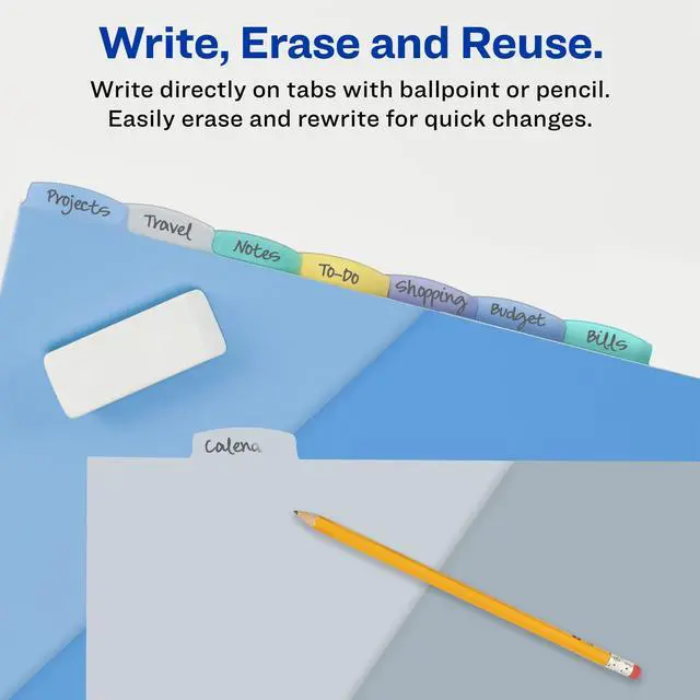 Alt view image 4 of 7 - Write & Erase Pocket Plastic Dividers for 3 Ring Binders, 8-Tab Sets, Multicolor, Tabs Viewable Beyond Sheet Protectors, 24 Sets (16177)