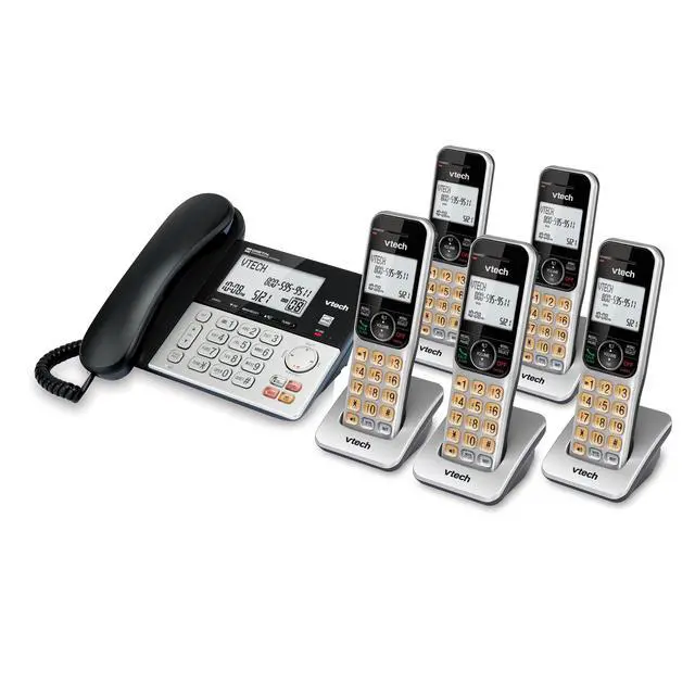 Alt view image 2 of 7 - VG208-5 DECT 6.0 5-Handset Corded/Cordless Phone System | Answering Machine, Call Blocking, Caller ID, Large Backlit Display, Silver/Black