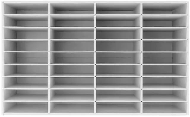 Main image of 36 Compartment Literature Organizer, Mailboxes Slot with Removable Shelves, Adjustable Desktop File Sorters PVC Paper Storage Cabinet for Office Home Classroom, White