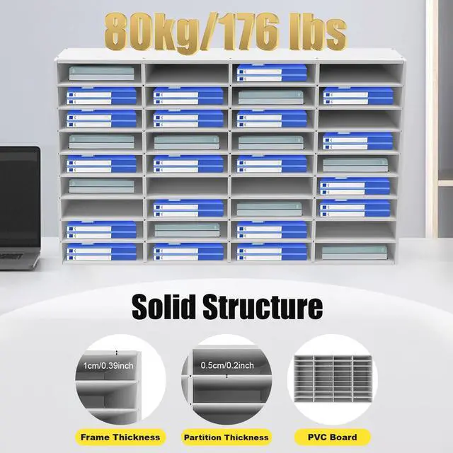 Alt view image 2 of 7 - 36 Compartment Literature Organizer, Mailboxes Slot with Removable Shelves, Adjustable Desktop File Sorters PVC Paper Storage Cabinet for Office Home Classroom, White