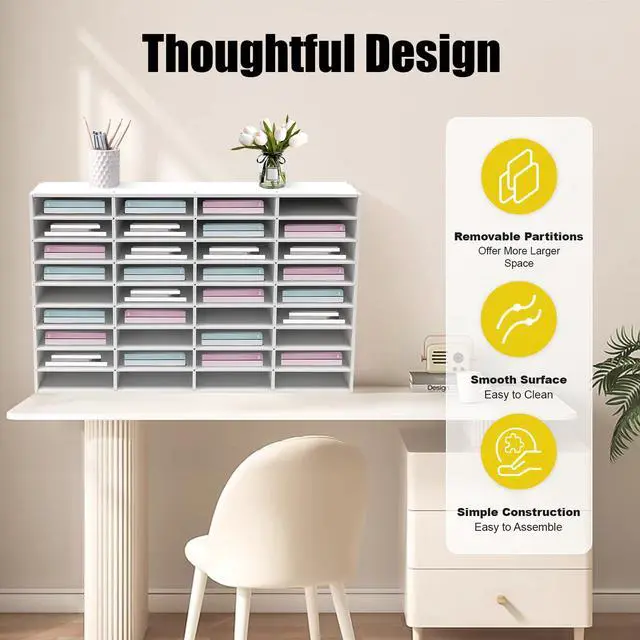 Alt view image 4 of 7 - 36 Compartment Literature Organizer, Mailboxes Slot with Removable Shelves, Adjustable Desktop File Sorters PVC Paper Storage Cabinet for Office Home Classroom, White