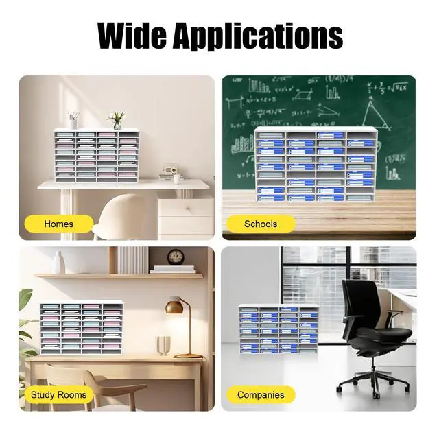 Alt view image 7 of 7 - 36 Compartment Literature Organizer, Mailboxes Slot with Removable Shelves, Adjustable Desktop File Sorters PVC Paper Storage Cabinet for Office Home Classroom, White