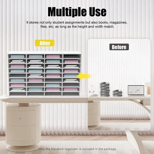 Alt view image 5 of 7 - 36 Compartment Literature Organizer, Mailboxes Slot with Removable Shelves, Adjustable Desktop File Sorters PVC Paper Storage Cabinet for Office Home Classroom, White