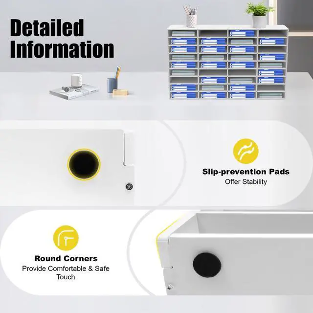 Alt view image 6 of 7 - 36 Compartment Literature Organizer, Mailboxes Slot with Removable Shelves, Adjustable Desktop File Sorters PVC Paper Storage Cabinet for Office Home Classroom, White