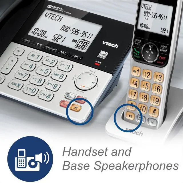 Alt view image 4 of 7 - VG208-4 DECT 6.0 4-Handset Corded/Cordless Phone System | Answering Machine, Call Blocking, Caller ID, Large Backlit Display, Silver/Black