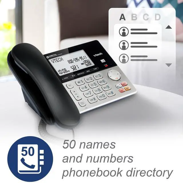 Alt view image 5 of 7 - VG208-4 DECT 6.0 4-Handset Corded/Cordless Phone System | Answering Machine, Call Blocking, Caller ID, Large Backlit Display, Silver/Black