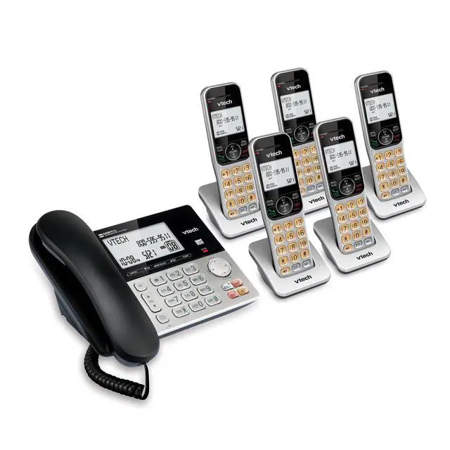 Alt view image 3 of 7 - VG208-5 DECT 6.0 5-Handset Corded/Cordless Phone System | Answering Machine, Call Blocking, Caller ID, Large Backlit Display, Silver/Black