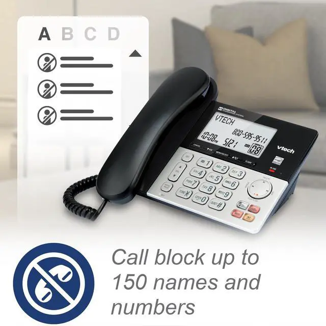 Alt view image 6 of 7 - VG208-4 DECT 6.0 4-Handset Corded/Cordless Phone System | Answering Machine, Call Blocking, Caller ID, Large Backlit Display, Silver/Black