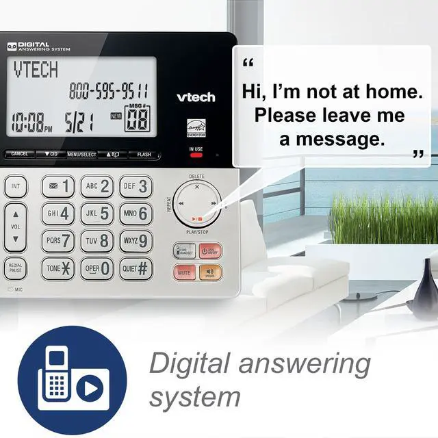 Alt view image 7 of 7 - VG208-4 DECT 6.0 4-Handset Corded/Cordless Phone System | Answering Machine, Call Blocking, Caller ID, Large Backlit Display, Silver/Black