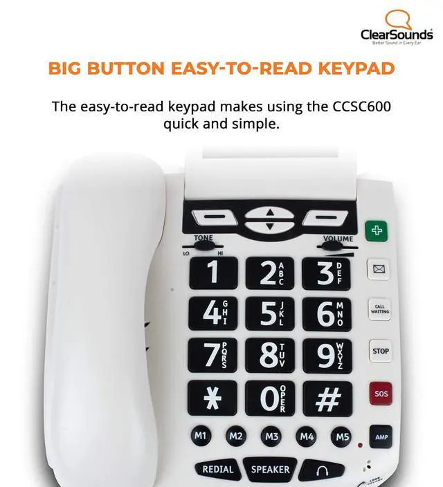 Alt view image 7 of 7 - CSC600 UltraClear Amplified Corded Phone with Medical Emergency Buttons - Single-Line Operation, AC Powered