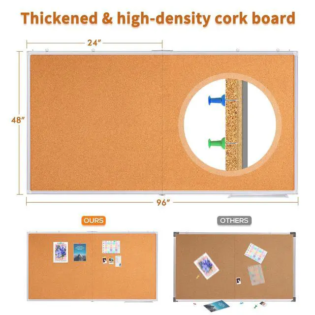 Alt view image 2 of 7 - Large Cork Board 96 x 48 in, Bulletin Board for Walls, 8'x 4' Extra Aluminum Framed Corkboard, Foldable Wall Mounted Back to School Pin Memo Notice Cork Board for Office, Home Wall Display
