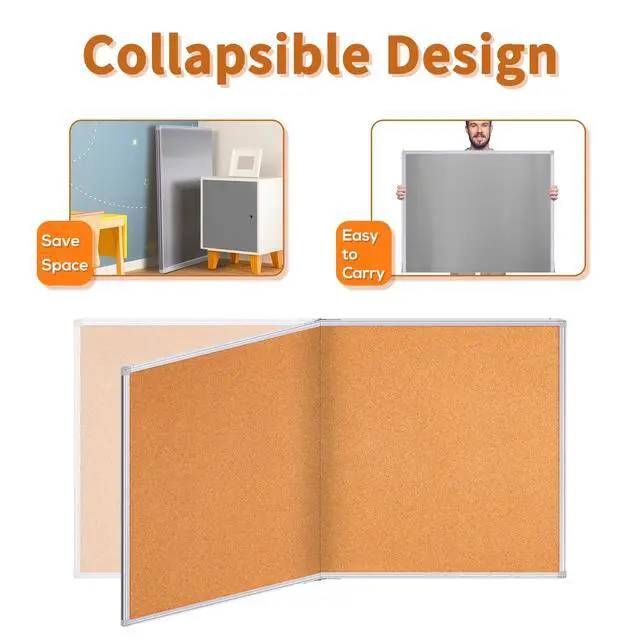 Alt view image 3 of 7 - Large Cork Board 96 x 48 in, Bulletin Board for Walls, 8'x 4' Extra Aluminum Framed Corkboard, Foldable Wall Mounted Back to School Pin Memo Notice Cork Board for Office, Home Wall Display