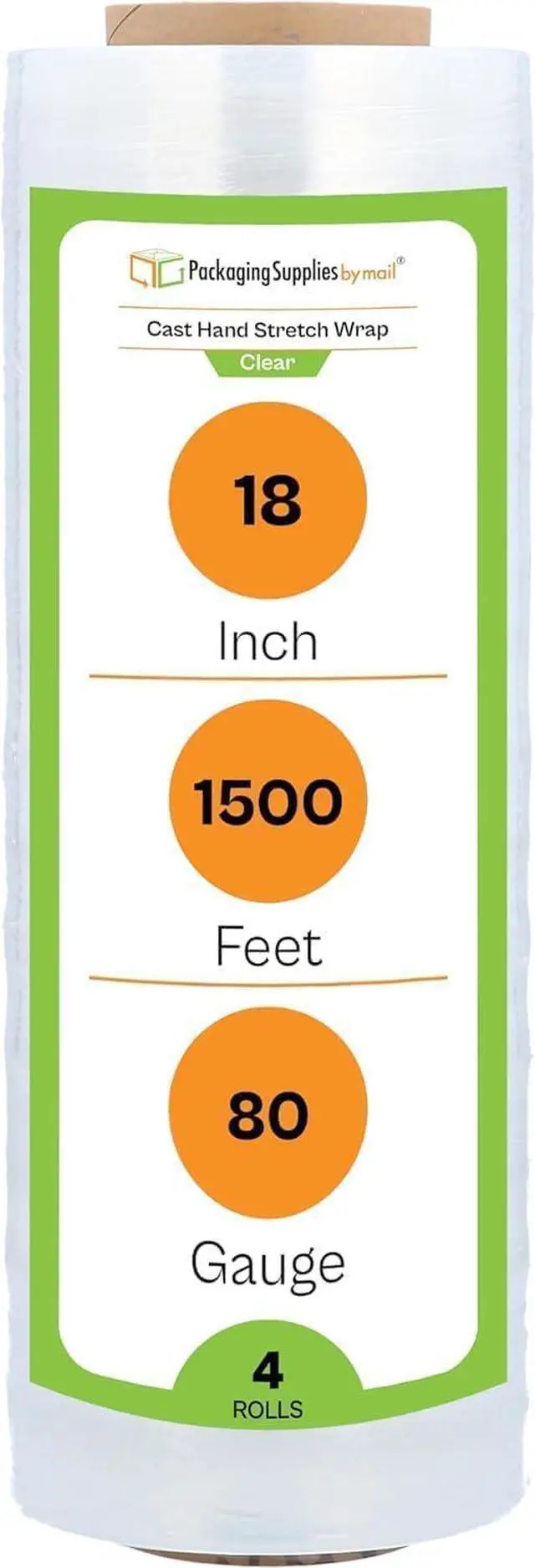 Main image of PSBM 4 Rolls 18 Inch x 1500 Feet 80 Gauge Bio-Degradable Stretch Film/Wrap, Heavy Duty Industrial Strength Clear Shrink/Plastic Wrap for Moving, Packing, Shipping, Pallet Wrapping & Storage