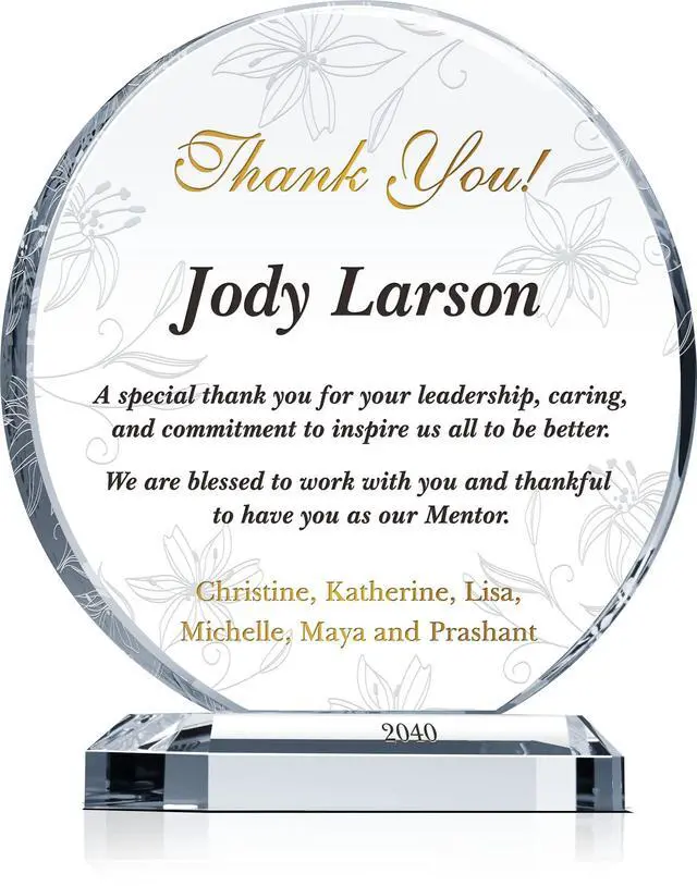 Main image of Personalized Crystal Appreciation Gift Plaque for Mentor, Manager, Supervisor, Leader, Customized with Mentor Name, Unique Thank You Gift to Boss on Christmas, Birthday, Departing (XL - 10")