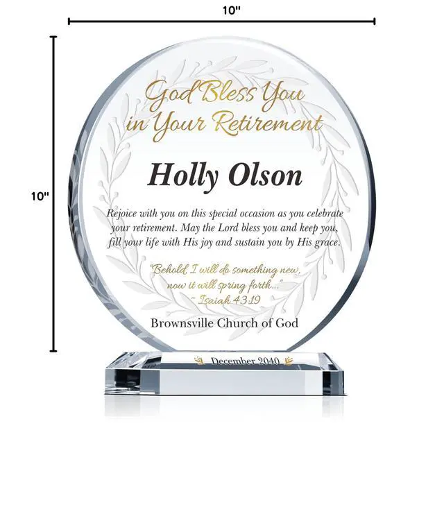 Alt view image 7 of 7 - Custom Religious Retirement Gift for Pastor, Elder, Church Member, Co-worker, Friends, Customized with recipient Name, Unique Crystal Religion Departing, Farwell, Retirement Gift Plaque (XL - 10")