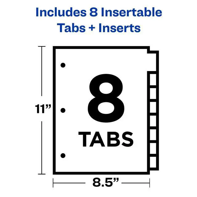 Alt view image 5 of 7 - Big Tab Insertable Plastic 2 Pocket Dividers for 3 Ring Binders, 8 Tab Set, Bright Two-Tone Multicolor, Works with Sheet Protectors, 1 Set (11989), Pack of 24