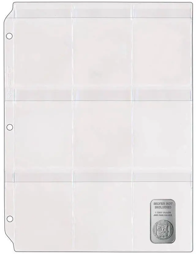 Main image of StoreSMART® - Silver Bar Storage - 9-Pocket Binder Page with Flaps - 100-Pack - RMSTWPF-SILVER-100