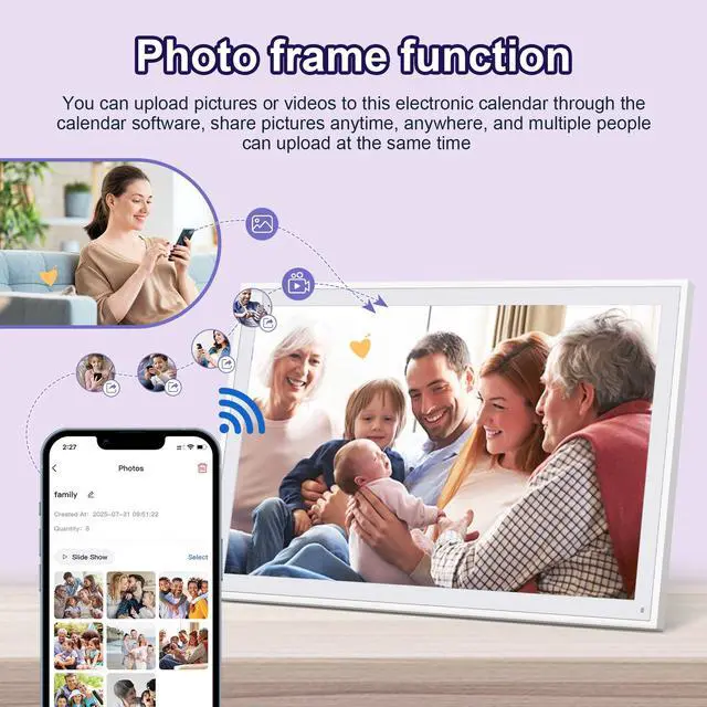 Alt view image 3 of 7 - Digital Calendar, Smart WiFi Electronic Calendar&Chore Chart, IPS Touch Screen HD Display for Family Schedules, Share Moments Instantly from Anywhere (14)