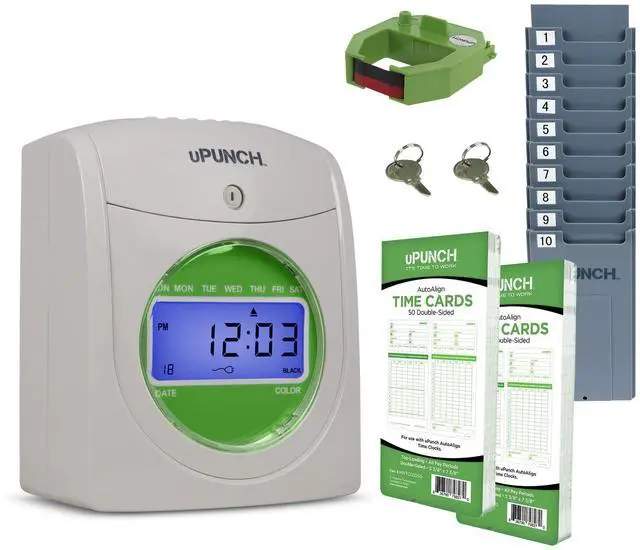 Main image of HN1500 Starter Time Clock Bundle for Small Business: Employee Punch Clock System with 100 Time Cards, Card Rack, and Ribbon