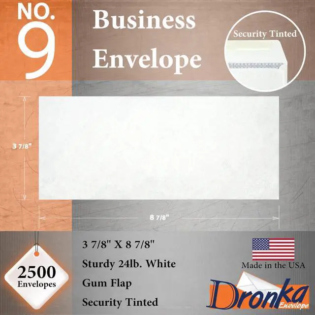 Alt view image 2 of 4 - 2500 #9 Business Envelopes, 3 7/8 x 8 7/8 Inches, Security Tinted, 24lb White Paper, Gummed Closure, 2500 Count