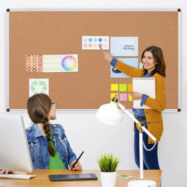 Alt view image 2 of 7 - Extra Large Cork Bulletin Board 72" X 48", Silver Aluminum Framed 6'x4' Corkboard for Wall, Wall Mounted Notice Pin Board with 18 Push Pins for School, Home & Office