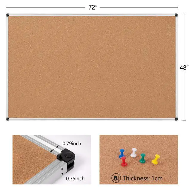 Alt view image 5 of 7 - Extra Large Cork Bulletin Board 72" X 48", Silver Aluminum Framed 6'x4' Corkboard for Wall, Wall Mounted Notice Pin Board with 18 Push Pins for School, Home & Office