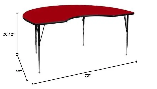 Alt view image 2 of 3 - 48''W x 72''L Kidney Red Thermal Laminate Activity Table - Standard Height Adjustable Legs