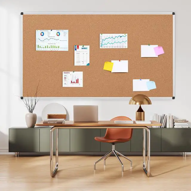 Alt view image 7 of 7 - Extra Large Cork Bulletin Board 72" X 48", Silver Aluminum Framed 6'x4' Corkboard for Wall, Wall Mounted Notice Pin Board with 18 Push Pins for School, Home & Office