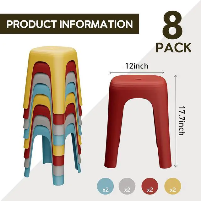 Alt view image 3 of 7 - 8 Pack Stackable Classroom Stools 18 Inch Nesting Plastic Stools Portable Backless Chairs for Classroom, Students, Adults, Living Room, Dining Room, Office Home