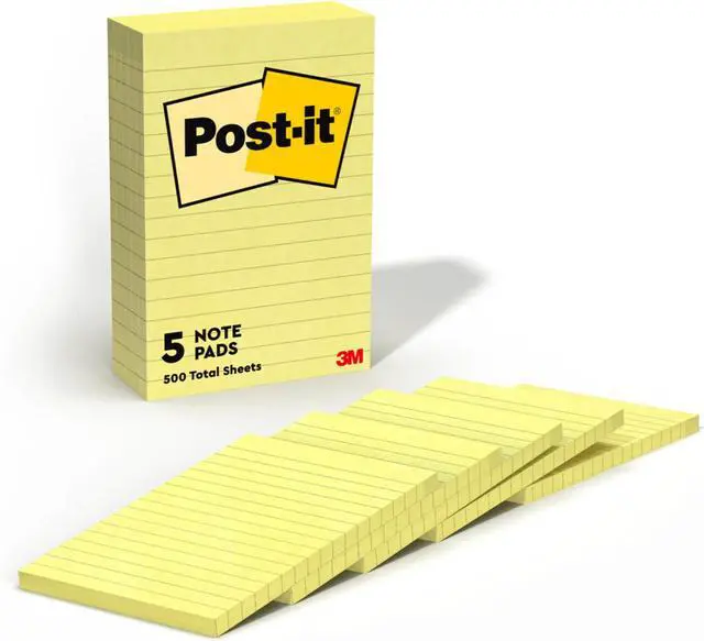 Main image of Notes,4 in x 6 in,5 Lined Sticky Notes Pads,100 Sheets per Pad,Canary Yellow,The Original Note,School Supplies and Oce Products,(Pack of 12)