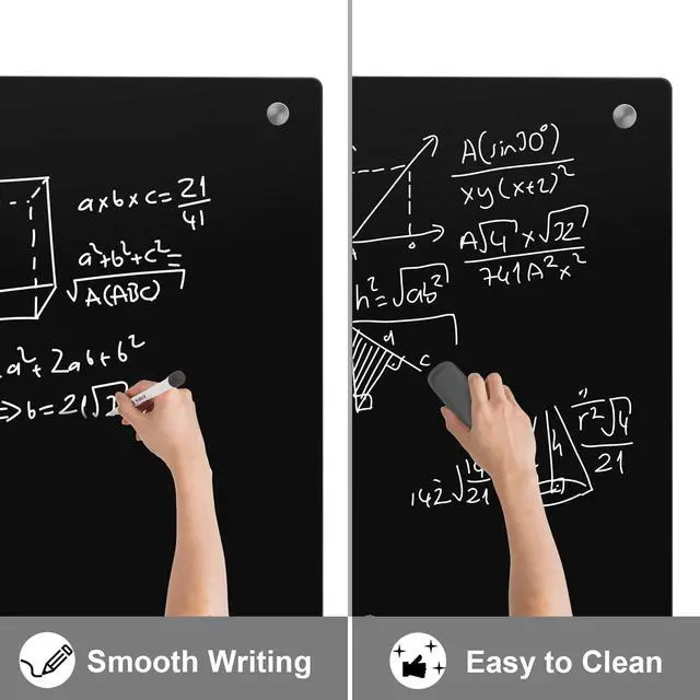 Alt view image 3 of 7 - Large Black Glass Dry Erase Board, 72 x 48 Inches Magnetic Glass whiteboard,6' x 4' Frameless Blackboard for Office,Home,School