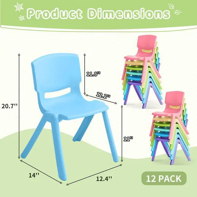 Alt view image 3 of 7 - 12Pcs Stackable School Chairs, Colorful Kids Plastic Chair for Toddlers with 11'' Seat, Kids Flexible Seating for Classroom Elementary, School, Daycare, Classroom Furniture (Light Colors-12PCS)