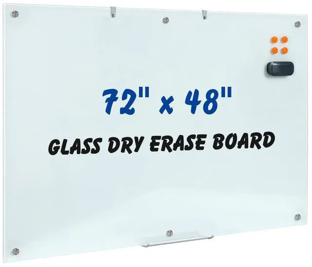 Main image of Large Glass Dry Erase Board, 72 x 48 Inches Magnetic Whiteboard | Magnetic glass whiteboard, smooth erasable surface. Great wall-mounted 6' x 4' Frameless Board for Office, Home, School
