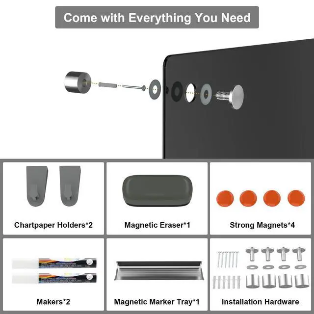 Alt view image 4 of 7 - Large Black Glass Dry Erase Board, 72 x 48 Inches Magnetic Glass whiteboard,6' x 4' Frameless Blackboard for Office,Home,School