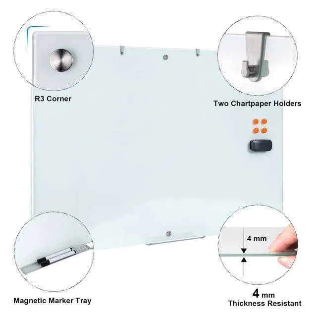 Alt view image 2 of 7 - Large Glass Dry Erase Board, 72 x 48 Inches Magnetic Whiteboard | Magnetic glass whiteboard, smooth erasable surface. Great wall-mounted 6' x 4' Frameless Board for Office, Home, School