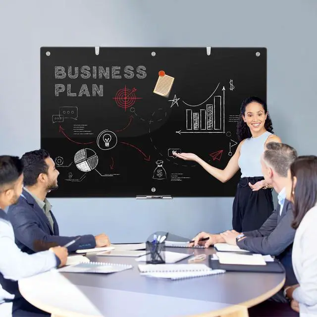 Alt view image 7 of 7 - Large Black Glass Dry Erase Board, 72 x 48 Inches Magnetic Glass whiteboard,6' x 4' Frameless Blackboard for Office,Home,School