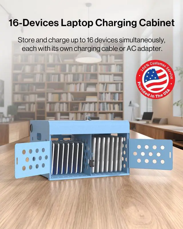 Alt view image 2 of 7 - 16-Unit Charging Cabinet for Laptops & Tablets with Cable Management | Wall-Mount Metal Charging Station for Chromebooks, iPads Lockable Storage Box for Schools & Offices, Grounding Protection