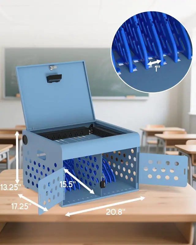 Alt view image 3 of 7 - 16-Unit Charging Cabinet for Laptops & Tablets with Cable Management | Wall-Mount Metal Charging Station for Chromebooks, iPads Lockable Storage Box for Schools & Offices, Grounding Protection