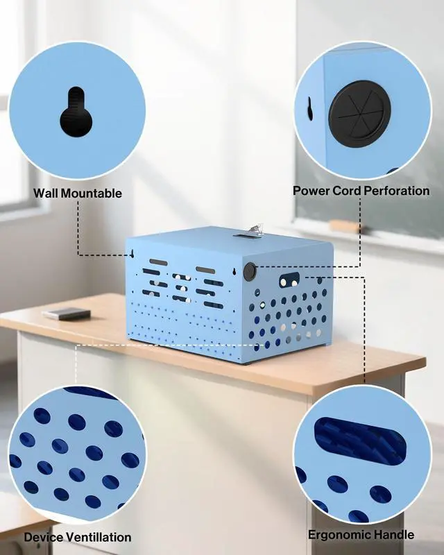 Alt view image 5 of 7 - 16-Unit Charging Cabinet for Laptops & Tablets with Cable Management | Wall-Mount Metal Charging Station for Chromebooks, iPads Lockable Storage Box for Schools & Offices, Grounding Protection