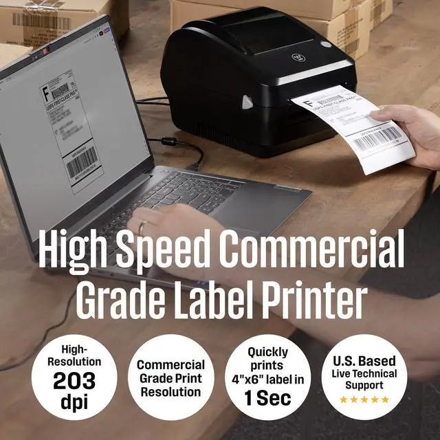 Alt view image 2 of 7 - Thermal Shipping Label Printer USB, 4x6 Label Commercial Grade, Compatible with USPS, UPS, FedEx, Shopify, Amazon, Small Business, Desktop Label Printer for Packages, Includes Labels