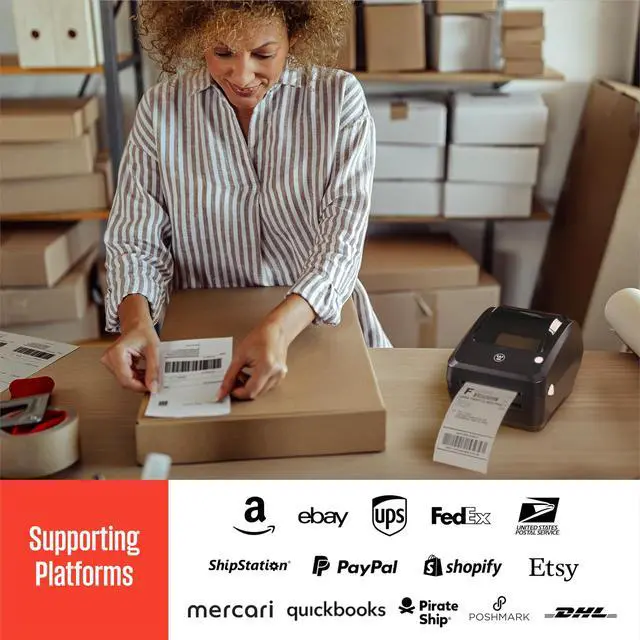 Alt view image 4 of 7 - Thermal Shipping Label Printer USB, 4x6 Label Commercial Grade, Compatible with USPS, UPS, FedEx, Shopify, Amazon, Small Business, Desktop Label Printer for Packages, Includes Labels