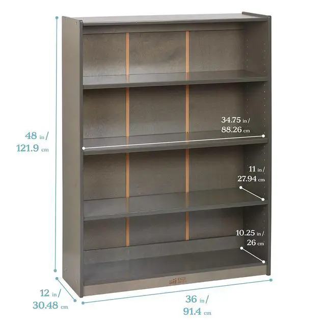 Alt view image 3 of 7 - Classic Wooden Bookcase with Adjustable Shelves, 48in, Classroom Bookshelf, Grey Wash